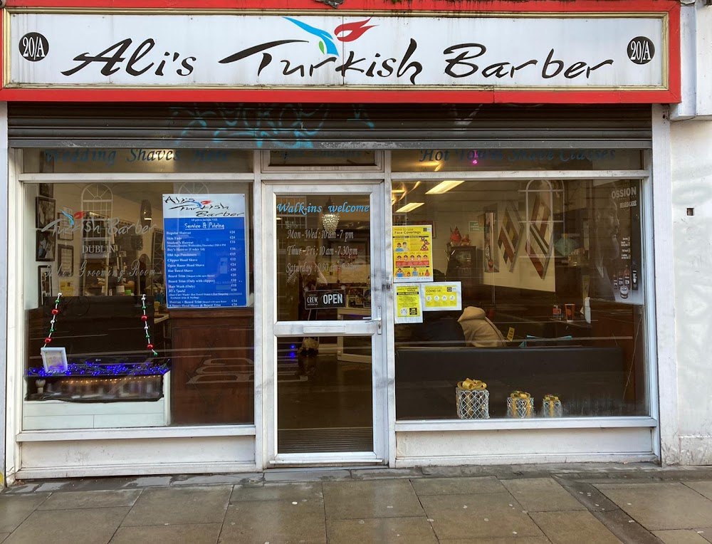 The Ali’s Turkish Barber shopfront at 20A Aungier Street, Dublin 2, with walk-ins welcome on the door